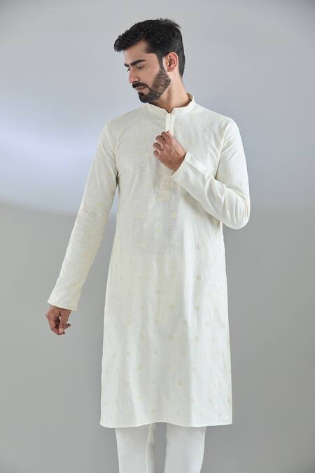 Arihant Rai Sinha Cream Polyester, Cotton Embroidery Floral Kurta Set Online at Aza Fashions Arihant Rai Sinha_Cream Polyester, Cotton Embroidery Floral Kurta Set _Online_at_Aza_Fashions