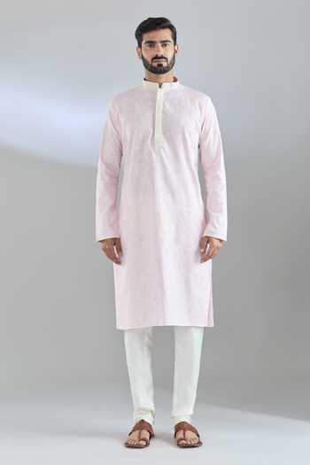 Arihant Rai Sinha_Pink Polyester, Cotton Embroidery Thread Baby Kurta Set _Online_at_Aza_Fashions