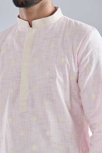 Buy_Arihant Rai Sinha_Pink Polyester, Cotton Embroidery Thread Baby Kurta Set _Online_at_Aza_Fashions