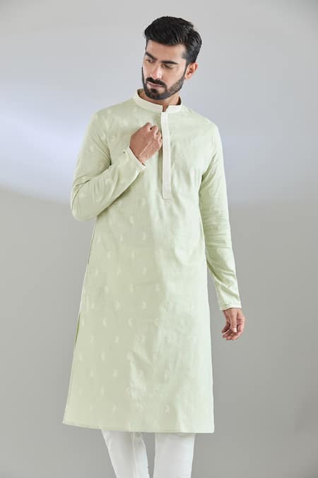 Arihant Rai Sinha_Green Polyester, Cotton Sequins, Embroidery Paisley Kurta Set _Online_at_Aza_Fashions