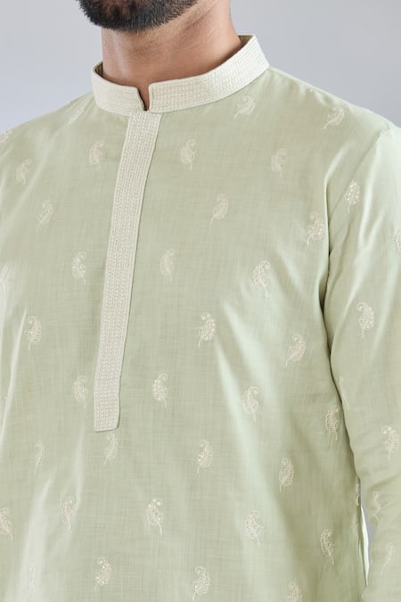 Shop_Arihant Rai Sinha_Green Polyester, Cotton Sequins, Embroidery Paisley Kurta Set _Online_at_Aza_Fashions