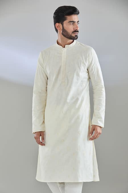 Buy_Arihant Rai Sinha_Cream Polyester, Cotton Sequins, Embroidery Kurta Set _Online_at_Aza_Fashions