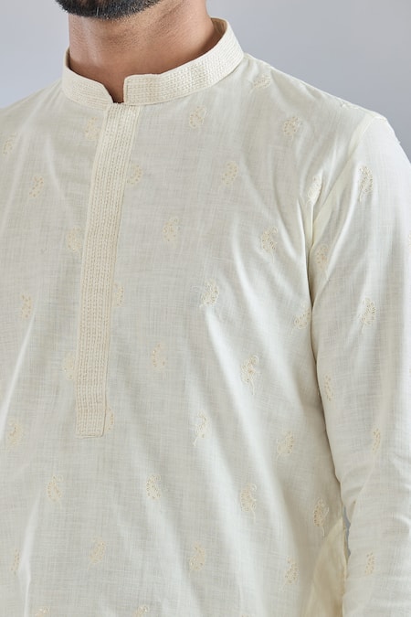 Shop_Arihant Rai Sinha_Cream Polyester, Cotton Sequins, Embroidery Kurta Set _Online_at_Aza_Fashions