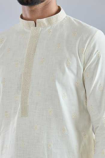 Shop Arihant Rai Sinha Cream Polyester, Cotton Sequins, Embroidery Kurta Set Online at Aza Fashions Shop_Arihant Rai Sinha_Cream Polyester, Cotton Sequins, Embroidery Kurta Set _Online_at_Aza_Fashions
