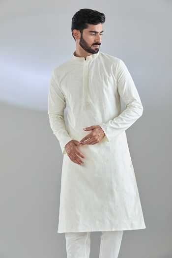 Arihant Rai Sinha Cream Polyester, Cotton Sequins, Embroidery Kurta Set at Aza Fashions Arihant Rai Sinha_Cream Polyester, Cotton Sequins, Embroidery Kurta Set _at_Aza_Fashions