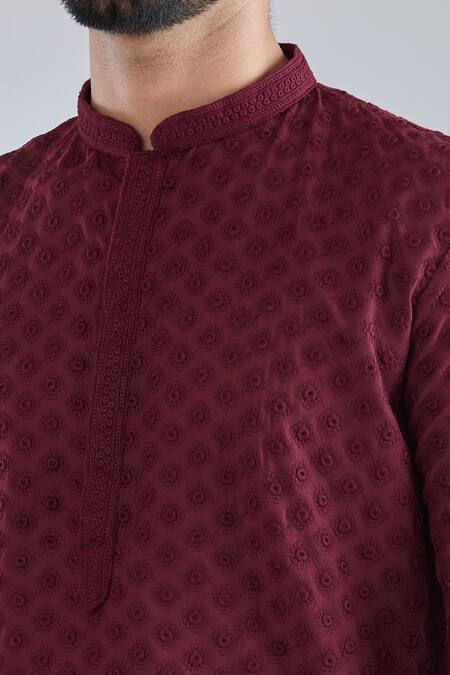 Arihant Rai Sinha_Maroon Cotton, Polyester Embroidery Dori Kurta Set _Online_at_Aza_Fashions