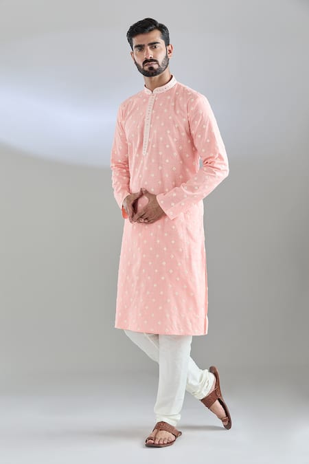 Buy_Arihant Rai Sinha_Peach Cotton, Polyester Sequins Dori And Embroidered Kurta Set _Online_at_Aza_Fashions