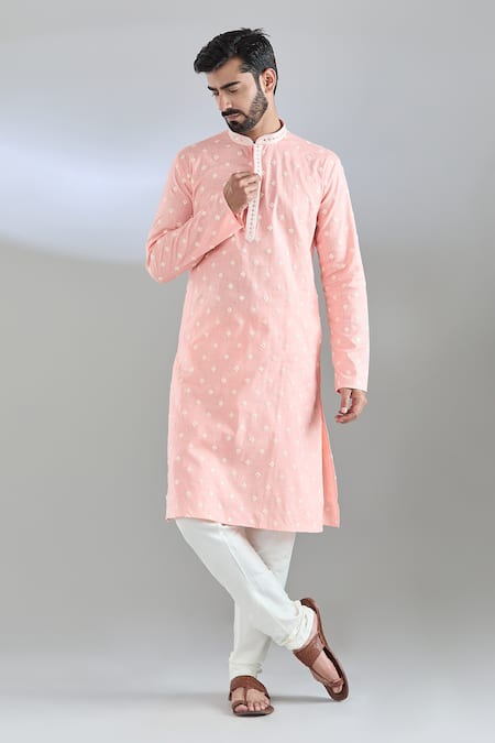 Shop_Arihant Rai Sinha_Peach Cotton, Polyester Sequins Dori And Embroidered Kurta Set _Online_at_Aza_Fashions