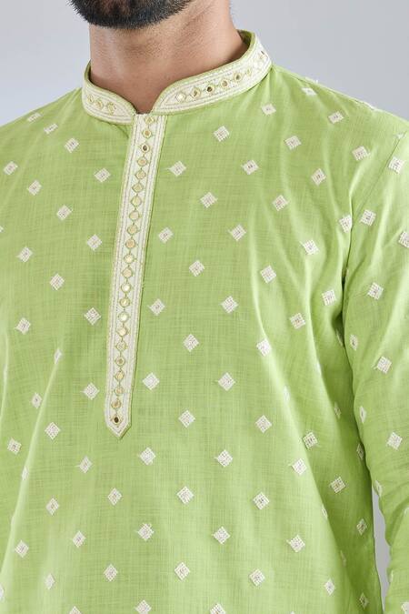 Buy_Arihant Rai Sinha_Green Cotton, Polyester Sequins Geometric Embroidered Kurta Set _Online_at_Aza_Fashions