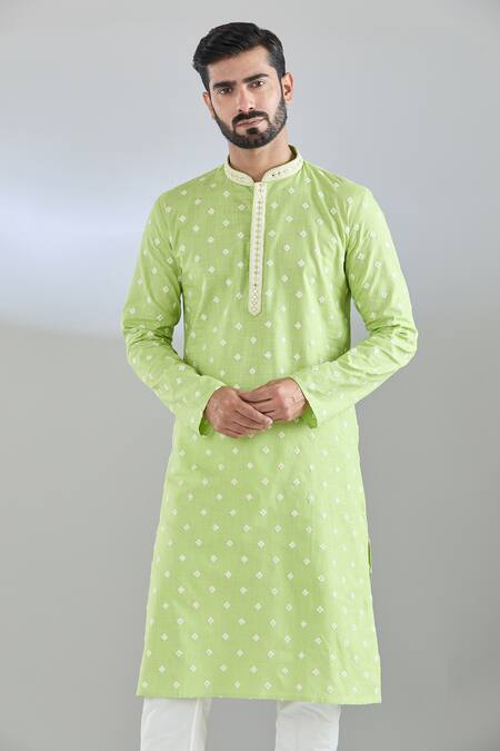 Buy_Arihant Rai Sinha_Green Cotton, Polyester Sequins Geometric Embroidered Kurta Set 