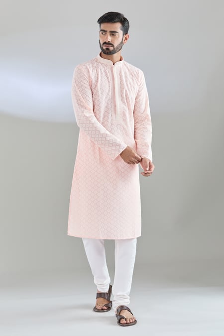 Shop Arihant Rai Sinha Pink Cotton, Polyester Embroidery Thread Kurta Set Online at Aza Fashions Shop_Arihant Rai Sinha_Pink Cotton, Polyester Embroidery Thread Kurta Set _Online_at_Aza_Fashions