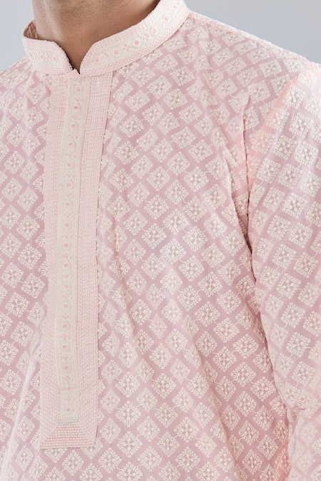 Arihant Rai Sinha Pink Cotton, Polyester Embroidery Thread Kurta Set at Aza Fashions Arihant Rai Sinha_Pink Cotton, Polyester Embroidery Thread Kurta Set _at_Aza_Fashions