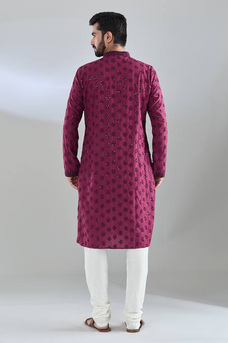 Arihant Rai Sinha Embroidered Wine Kurta Set 