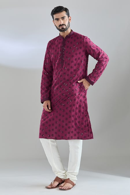 Arihant Rai Sinha Embroidered Wine Kurta Set 