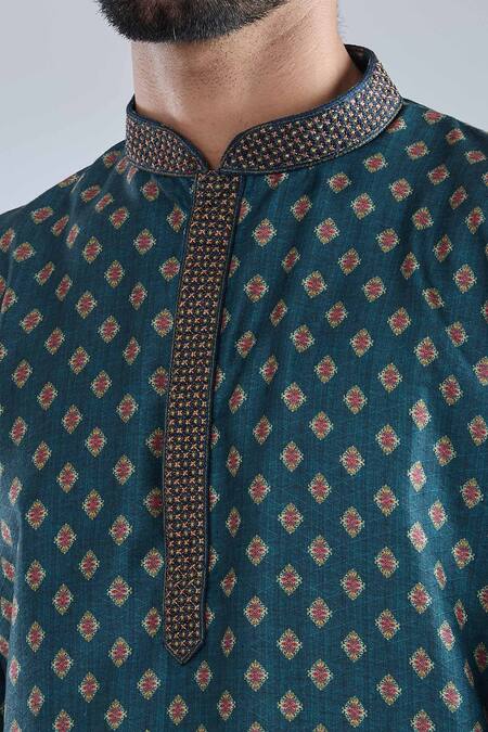 Arihant Rai Sinha Blue Polyester, Cotton Navy Geometric Print Kurta Set Online at Aza Fashions Arihant Rai Sinha_Blue Polyester, Cotton Navy Geometric Print Kurta Set _Online_at_Aza_Fashions