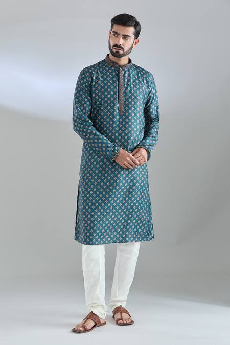 Arihant Rai Sinha Blue Polyester, Cotton Navy Geometric Print Kurta Set at Aza Fashions Arihant Rai Sinha_Blue Polyester, Cotton Navy Geometric Print Kurta Set _at_Aza_Fashions