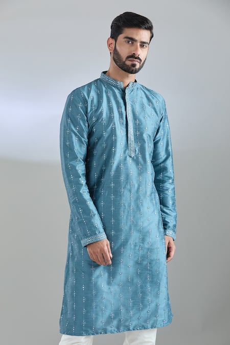 Shop Arihant Rai Sinha Blue Polyester, Polyamide Mirrors, Sequins, Embroidery Kurta Set Online at Aza Fashions Shop_Arihant Rai Sinha_Blue Polyester, Polyamide Mirrors, Sequins, Embroidery Kurta Set _Online_at_Aza_Fashions