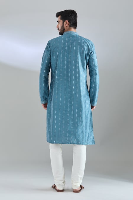 Shop Arihant Rai Sinha Blue Polyester, Polyamide Mirrors, Sequins, Embroidery Kurta Set at Aza Fashions Shop_Arihant Rai Sinha_Blue Polyester, Polyamide Mirrors, Sequins, Embroidery Kurta Set _at_Aza_Fashions