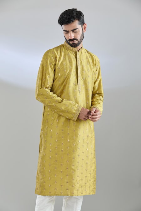 Arihant Rai Sinha_Green Polyester Mirrors, Sequins, Embroidery Work Kurta Set _Online_at_Aza_Fashions