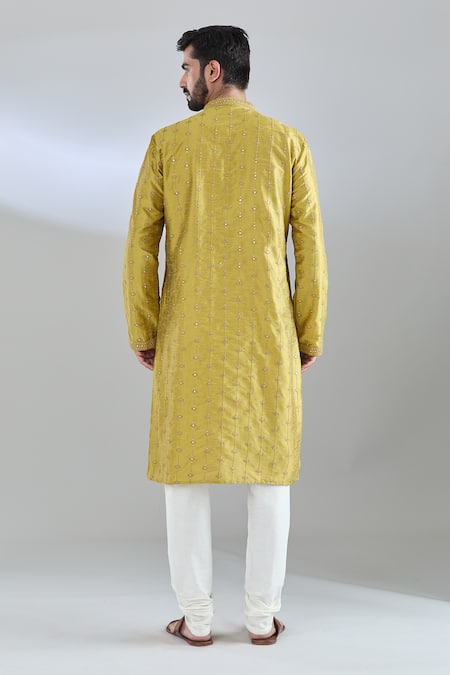 Shop_Arihant Rai Sinha_Green Polyester Mirrors, Sequins, Embroidery Work Kurta Set _at_Aza_Fashions