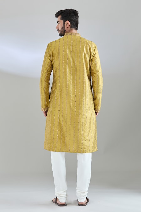 Shop_Arihant Rai Sinha_Green Polyester, Polyamide Mirrors, Sequins, Embroidery And Thread Kurta Set _at_Aza_Fashions