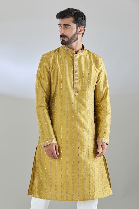 Arihant Rai Sinha_Green Polyester, Polyamide Mirrors, Sequins, Embroidery And Thread Kurta Set _at_Aza_Fashions