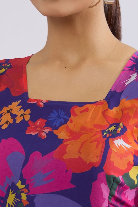 Naintara Bajaj Multi Color Georgette, Crepe Square Neck Floral Print Maxi Dress Online at Aza Fashions Naintara Bajaj_Multi Color Georgette, Crepe Square Neck Floral Print Maxi Dress _Online_at_Aza_Fashions