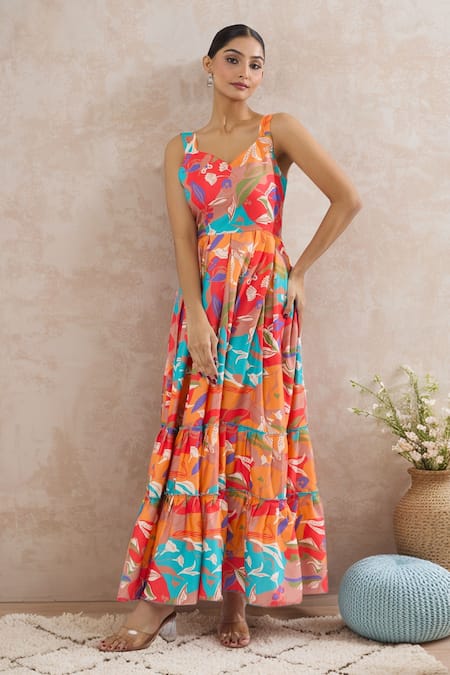 Naintara Bajaj Multi Color Abstract Floral Maxi Dress 