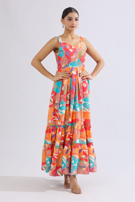 Buy_Naintara Bajaj_Multi Color Rayon Sweetheart Neck Abstract Floral Maxi Dress _Online_at_Aza_Fashions