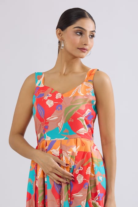 Shop_Naintara Bajaj_Multi Color Rayon Sweetheart Neck Abstract Floral Maxi Dress _Online_at_Aza_Fashions