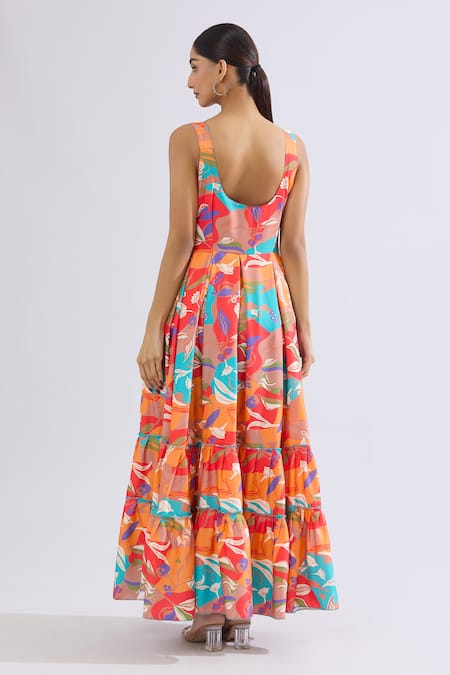 Naintara Bajaj Multi Color Abstract Floral Maxi Dress 