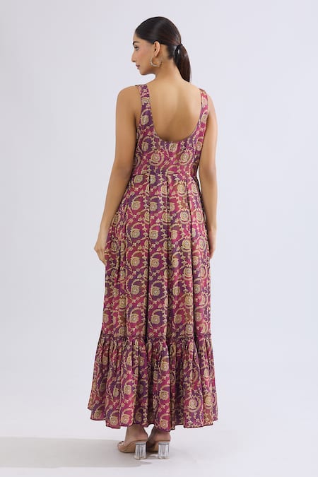 Naintara Bajaj Purple Floral Vine Print Maxi Dress 