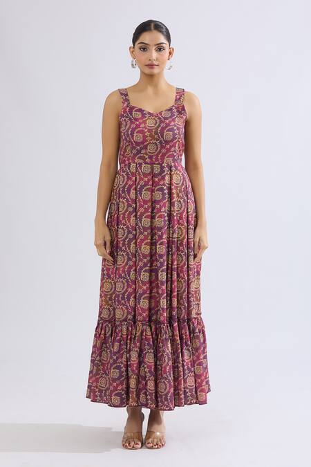 Buy_Naintara Bajaj_Purple Rayon Sweetheart Neck Floral Vine Print Maxi Dress _Online_at_Aza_Fashions