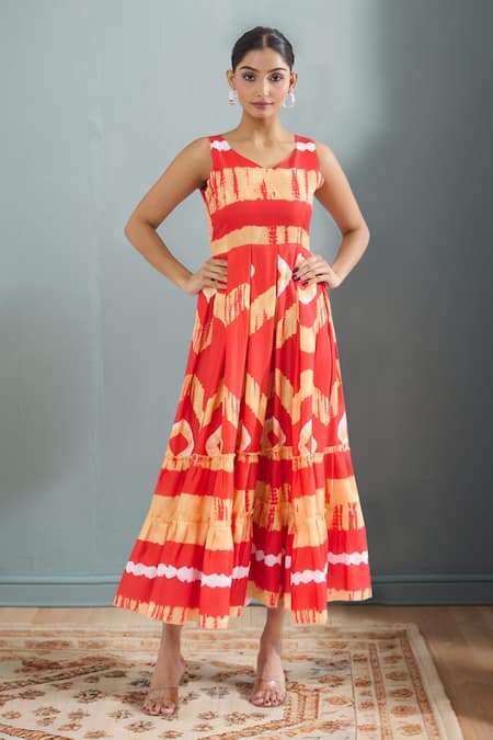 Samyukta Singhania Red Abstract Tie-Dye Maxi Dress 