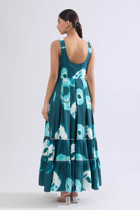 Naintara Bajaj Green Tie-Dye Tiered Maxi Dress 
