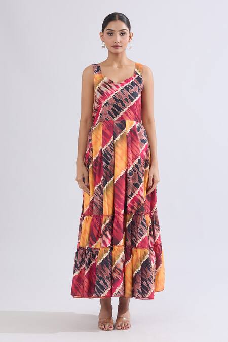 Buy_Naintara Bajaj_Multi Color Rayon Sweetheart Neck Abstract Print Maxi Dress _Online_at_Aza_Fashions