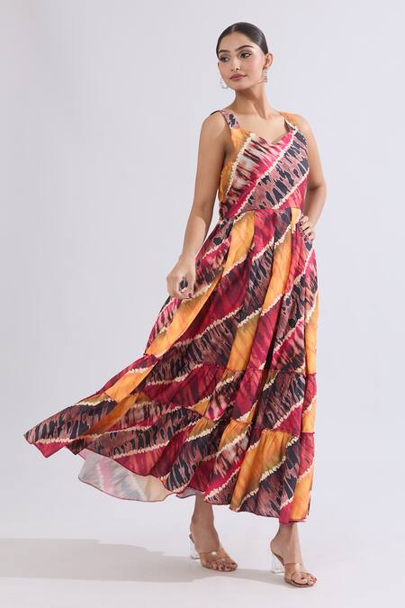 Shop_Naintara Bajaj_Multi Color Rayon Sweetheart Neck Abstract Print Maxi Dress _Online_at_Aza_Fashions