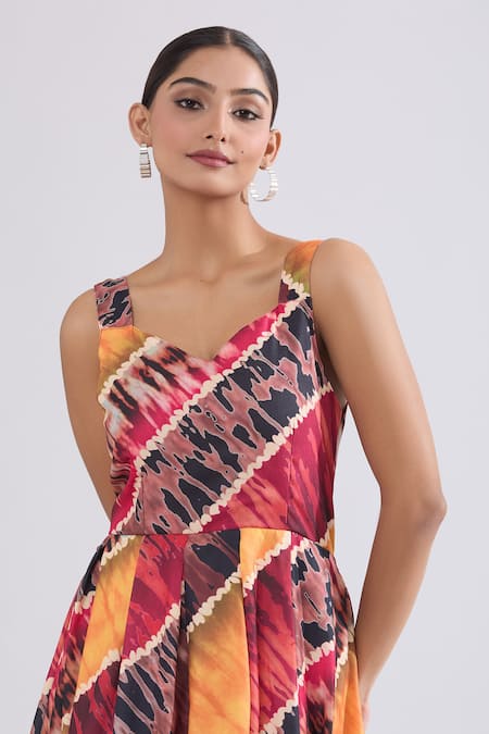 Naintara Bajaj_Multi Color Rayon Sweetheart Neck Abstract Print Maxi Dress _at_Aza_Fashions
