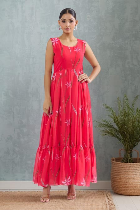 Naintara Bajaj Floral Print Tiered Maxi Dress 