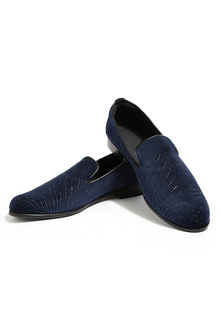 Shop_Asuka_Blue Crystals Navy Hand Embroidered Shoes _Online_at_Aza_Fashions