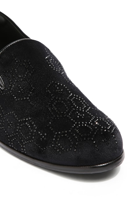Shop Asuka Black Hand Embroidered Velvet Shoes Online at Aza Fashions Shop_Asuka_Black Hand Embroidered Velvet Shoes _Online_at_Aza_Fashions