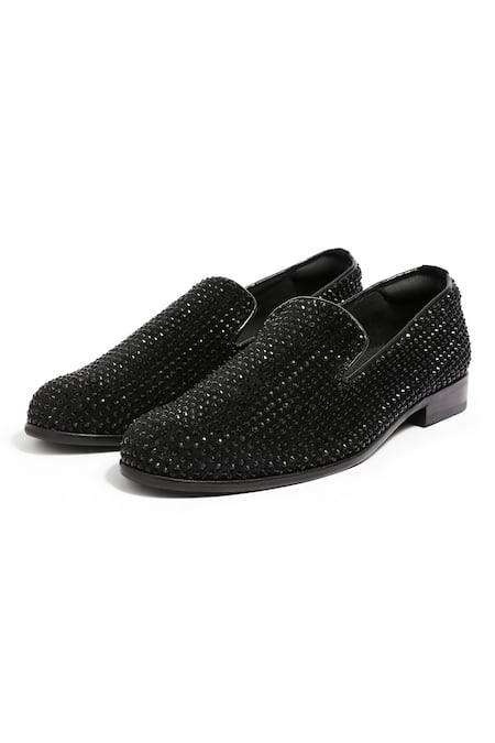 Buy Asuka Black Crystals Hand Embroidered Velvet Shoes Online at Aza Fashions Buy_Asuka_Black Crystals Hand Embroidered Velvet Shoes _Online_at_Aza_Fashions