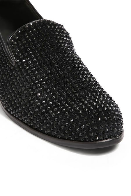 Shop Asuka Black Crystals Hand Embroidered Velvet Shoes Online at Aza Fashions Shop_Asuka_Black Crystals Hand Embroidered Velvet Shoes _Online_at_Aza_Fashions
