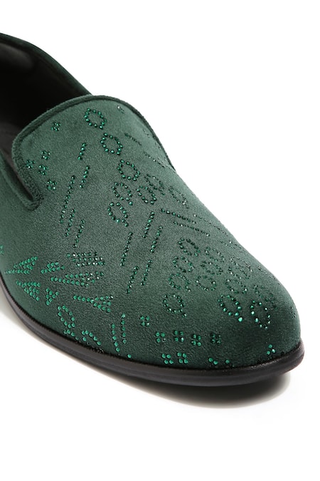 Asuka Green Deep Hand Embroidered Shoes Online at Aza Fashions Asuka_Green Deep Hand Embroidered Shoes _Online_at_Aza_Fashions