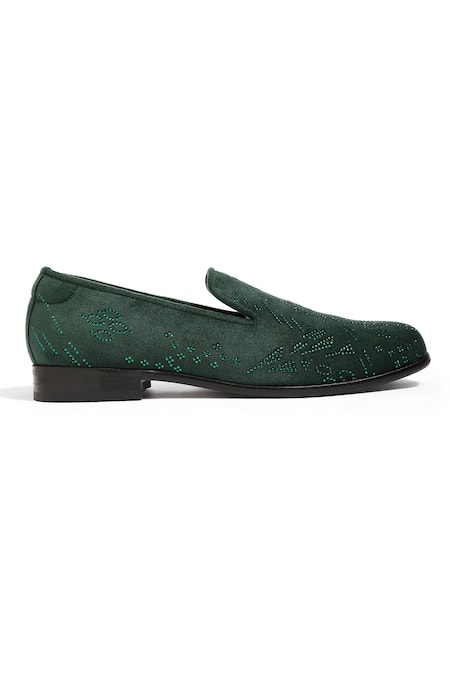 Shop Asuka Green Deep Hand Embroidered Shoes Online at Aza Fashions Shop_Asuka_Green Deep Hand Embroidered Shoes _Online_at_Aza_Fashions