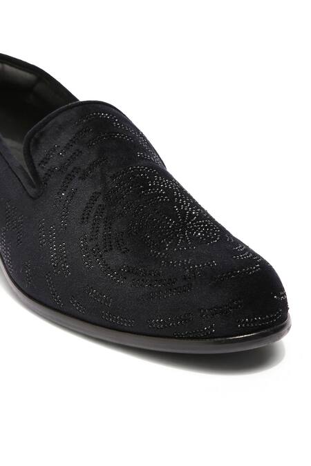 Shop Asuka Black Crystals Velvet Hand Embroidered Shoes Online at Aza Fashions Shop_Asuka_Black Crystals Velvet Hand Embroidered Shoes _Online_at_Aza_Fashions