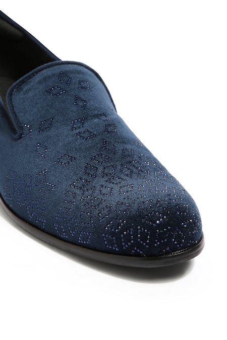 Shop Asuka Blue Crystals Navy Hand Embroidered Shoes Online at Aza Fashions Shop_Asuka_Blue Crystals Navy Hand Embroidered Shoes _Online_at_Aza_Fashions