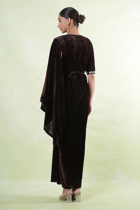 Samyukta Singhania Beads Embellished Velvet Saree Gown 