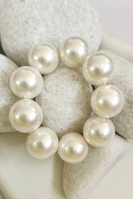 Shop Mnsh White Pearl Embellished Contemporary Necklace at Aza Fashions Shop_Mnsh_White Pearl Embellished Contemporary Necklace_at_Aza_Fashions