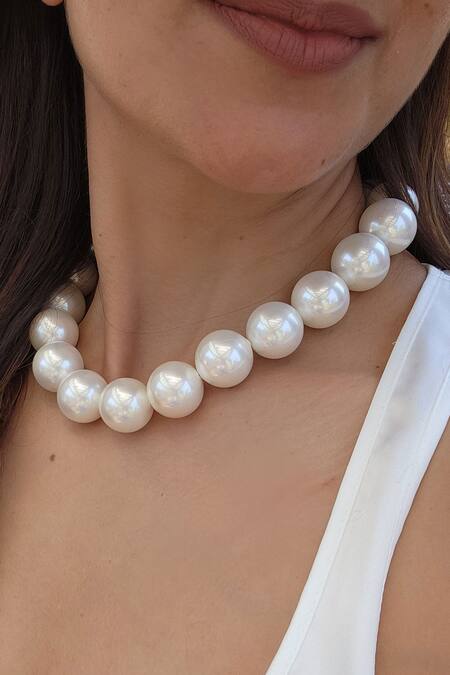 Mnsh White Pearl Embellished Contemporary Necklace Online at Aza Fashions Mnsh_White Pearl Embellished Contemporary Necklace_Online_at_Aza_Fashions